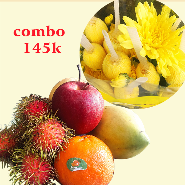 Combo mâm ngũ quả và hoa cúc lưới vàng